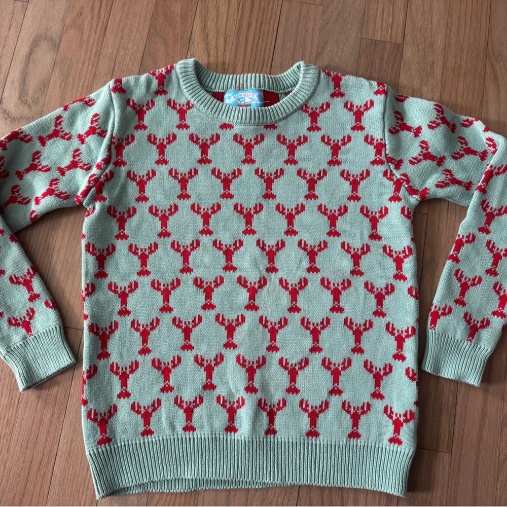 Kids KJP Keil James Patrick Mint Green Sweater Red lobster preppy coastal toasty